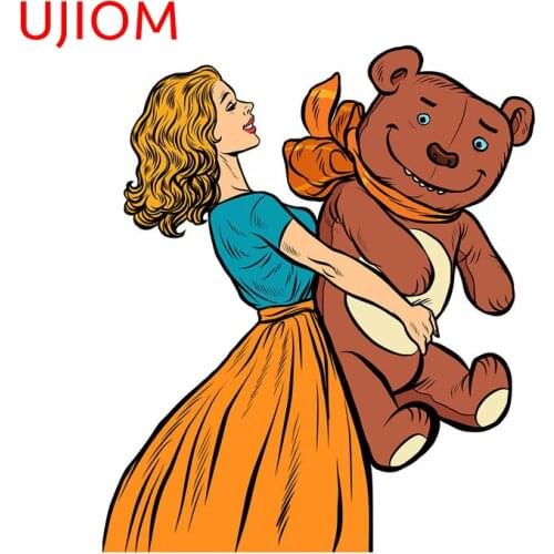 UJIOM Young Woman and Bear Home Decoration Bedroom Living Room Decorations Wall Stickers Kitchen Bathroom Decor Poster