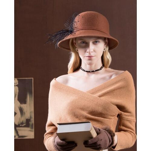 Lady Fedoras Wool Hat Girls Woolen Dome Cap New Winter Hats Edition Leisure Fashion Joker Wool Hat Brim Hats A09