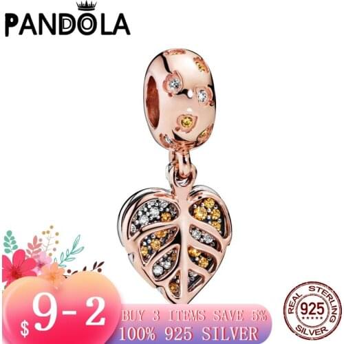 2021 new 925 Sterling Silver Sparkling Leaves Dangle Charms Beads Bracelet Fit Original Pandora Bracelet DIY Jewelry For Women