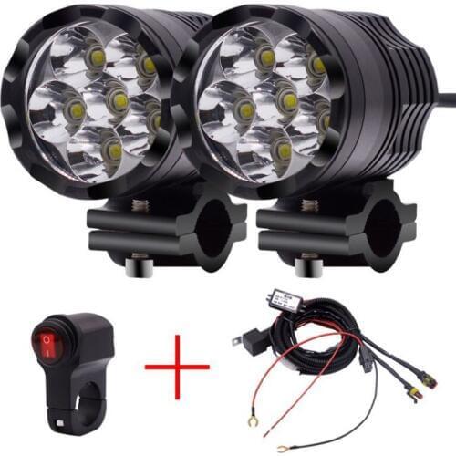 2x 30W Motorcycle LED Headlight 12V 5500LM Motorbike Driving Spotlights Headlamp Moto Spot Light fog Lamp DRL w/ wiring harness
