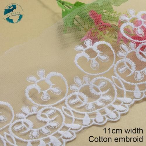 3yards 11cm wide white lace cotton embroid lace sewing ribbon fabric guipure diy trims wedding lace DIY Garment Accessories#3358