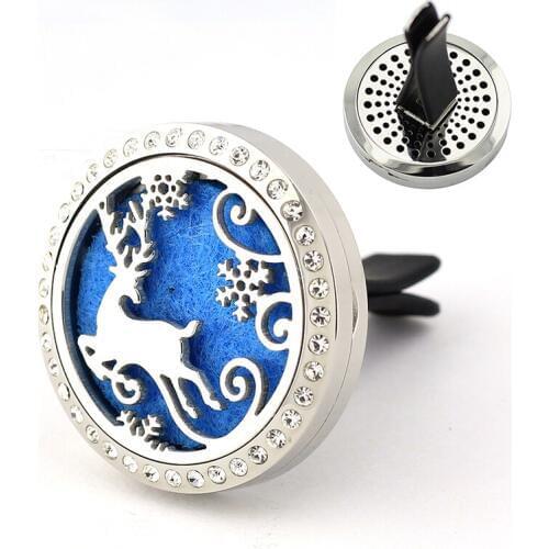 30mm Stainless Steel rhinestone crystal Christmas gift jewelry elk aroma essential oil diffuser for car