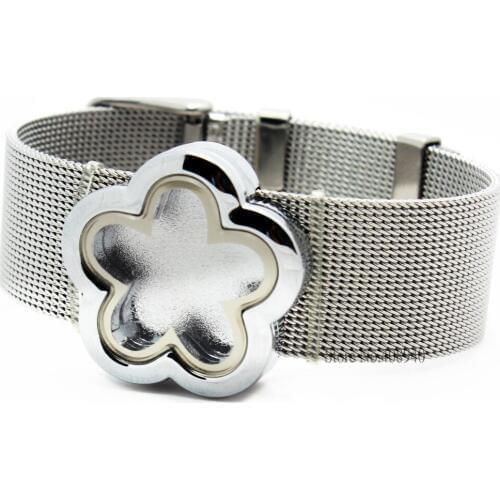 New Fashion 5PCS/lot Silver Color magnetic open glass locket flowers bracelet with stainless steel wristband DIY Making LSLB10*5