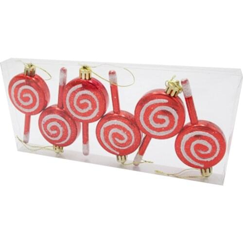 6pcs Xmas Lollipop Pendant Adorable Candy Shaped Christmas Tree Hanging Decoration Baubles For Holiday New Year Wedding Party