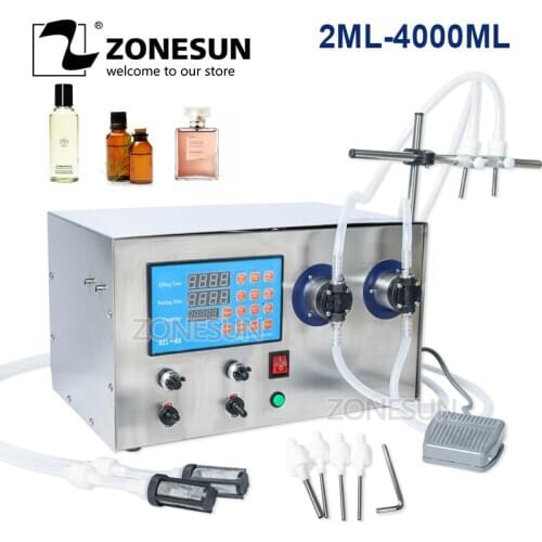 ZONESUN Double Head Magnetic Pump Perfume Alcohol Hydrogen Peroxide Essential Oil Electric Digital Liquid Bottle Filling Machine