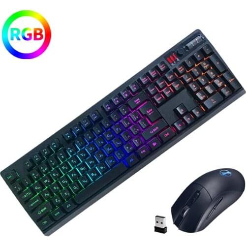 ZJFKSDYX wireless gaming keyboard and mouse combination, Russian 104 keys 87 keys RGB LED backlight rechargeable manipulator fee