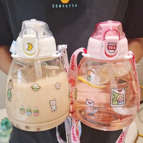1100ml Big Drinking Water Bottle Cup for Girl Sport Drink Bottle for Water Outdoor Straw Milk Tea Bottles with Strap BPA FREE