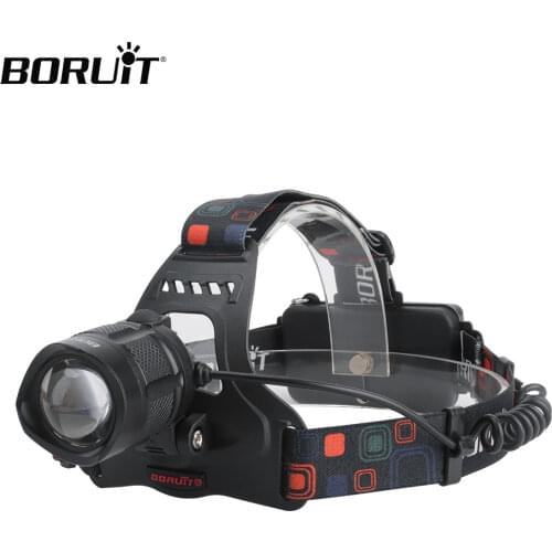 BORUiT RJ-2157 XM-L2 LED Headlamp 5-Mode Zoom Headlight Power Bank USB Charger 18650 Head Torch for Outdoor Camping Hunting