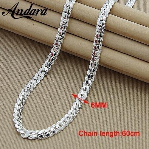 New Trendy Mens 6MM 60cm Snake Chain Necklace for Women Fashion 925 Jewelry Sterling Silver Necklace