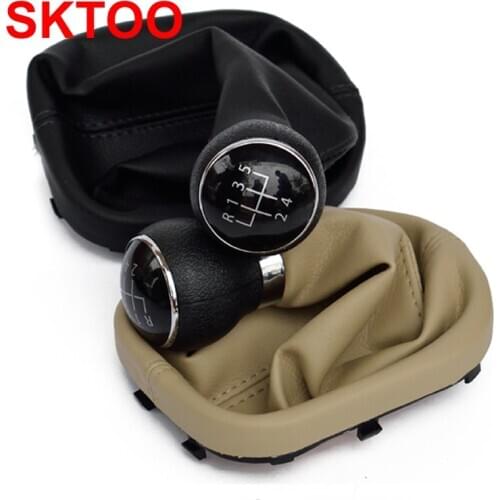 Sktoo beige/ black Car Gear Shift Knob Lever Gaitor Boot Cover For Volkswagen VW Caddy 2 II MK2 Touran 2005 2006 2007 2008 2009