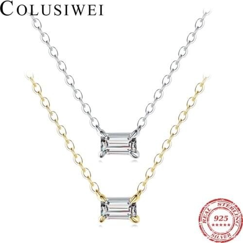 Colusiwei Authentic 925 Sterling Silver Emerald Cut Clear CZ Pendant Necklace for Women Link Chain Necklace Wedding Jewelry