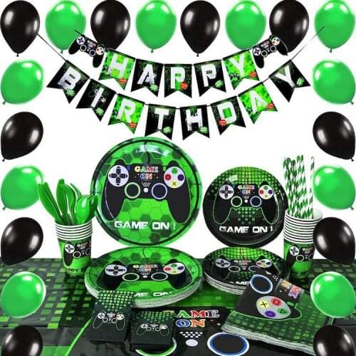 Birthday Party Decorations Kids Green Video Game Game Party Birthday Party Supplies Disposable Paper Tableware Decoration Set
