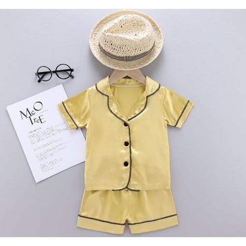 TELOTUNY Kids Baby Boys Girls Solid Pajamas Sets Satin Short Sleeve Home Sleepwear Shirt Shorts Pijamas Set Nightwear Clothing