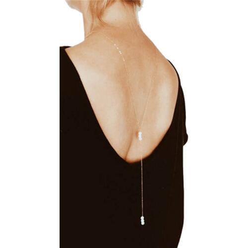 DoreenBeads Acrylic Back Wedding Necklace Party Beach Summer Body Jewelry Gold Color Round White Imitation Pearl 45cm long, 1PC