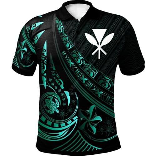 Hawaii Polo Shirt The Flow Of The Ocean Green 3D Printed Polo Shirt Men Women Short Sleeve Summer T-shirt