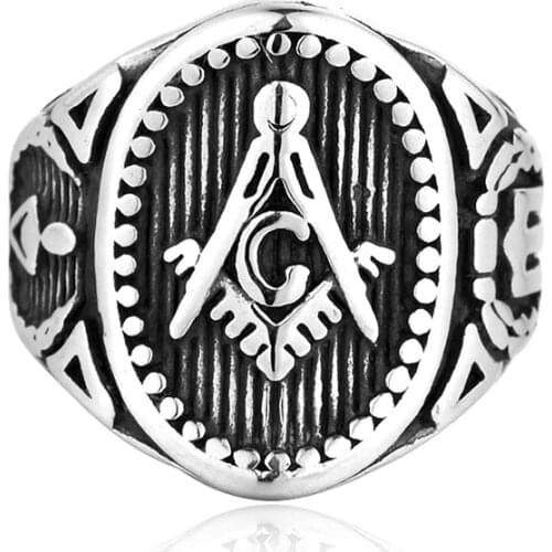 Hot Vintage 316L Stainless Steel Men Ring Gold color Free Mason Freemasonry Masonic Male Retro Punk Black Brand Ring Jewelry