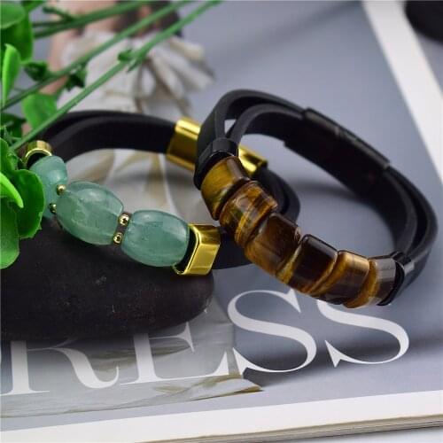 Classic high-quality leather bracelet mens natural stone woven bracelet crossborder hot-selling style