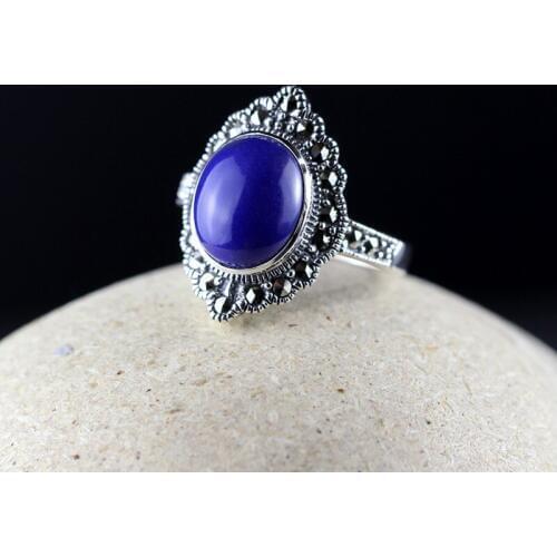 S925 sterling silver Thai craft retro lady lapis lazuli ring