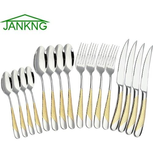 16Pcs Cutlery Set 304 Stainless Steel Silverware Tableware Set Kitchen Knife Fork Spoon Dinner Set Silver Glod Dinnerware Supply