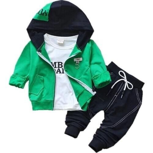 Spring Autumn Children Cotton Clothes Baby Girls Boy Hooded Jacket T Shirt Pants 3Pcs/set Infant Fashion Clothing Kids Tracksuit