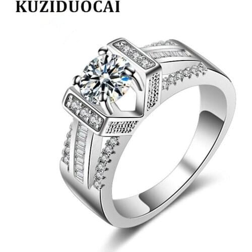 Kuziduocai New Fashion Jewelry Zircon Stainless Steel V-shaped Arch Wedding Bride Party Rings For Women Girl Anillos Mujer R-862