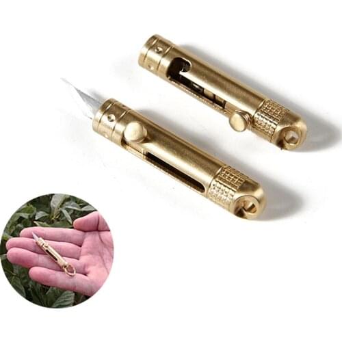 Mens Mini Brass Pocket Keychain EDC Travel Tool Paper Cutter Self-defense Weapon Camping Hiking Rescue Equipment