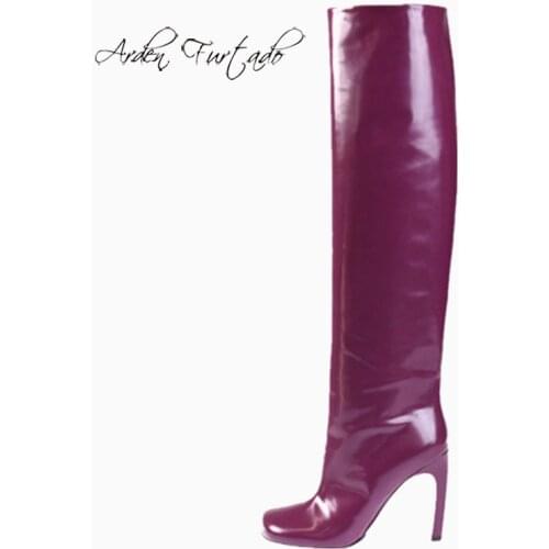 Arden Furtado 2021 Fashion Winter Womens stilettos Heels Slip on Big size burgundy green silver blue Knee High Boots 41 42 43