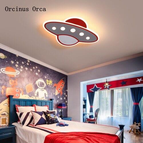 Cartoon creative alien spaceship ceiling lamp boy bedroom childrens room lamp color UFO ceiling lamp remote control