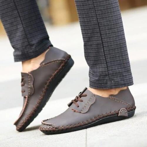 Plus size mens handmade sewing sneakers flat leather footwear men soft leather driver shoes 2021 casual patched designer shoes