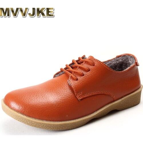 MVVJKE Womens Shoes Winter Single Shoes Flat Heels Single Shoes Non-slip Flat Sole Leather Casual Cotton Shoes