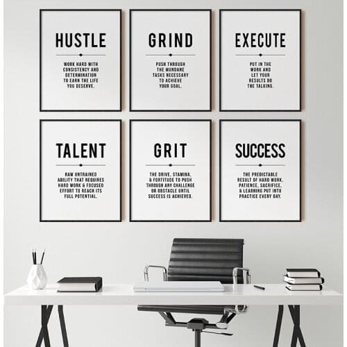 Nordic Minimalist Canvas Painting Hustle Grind Definition Quote Posters and Prints Inspirational Wall Art Picture Office Decor