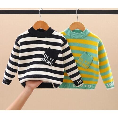 2020 Winter New Childrens Sweater Pocket Decoration Mink Velvet Boys' Sweater