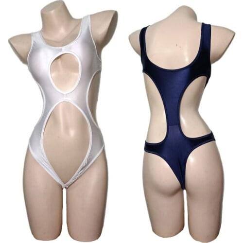New Glossy Teddies Women Sexy Lingerie Hollow Out Crotchless High Cut Skinny Leotard Open Breast Open Crotch Bodysuit Bikini