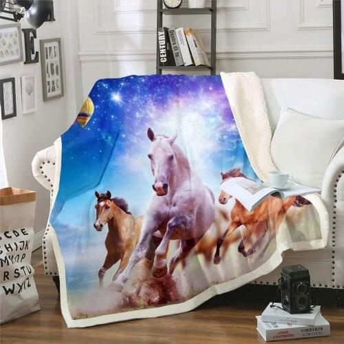 Horse Plush Blanket Running Galloping Horse Fuzzy Blanket for Sofa Couch Bed Galaxy Fleece Throw Blanket Farm Animals Sherpa
