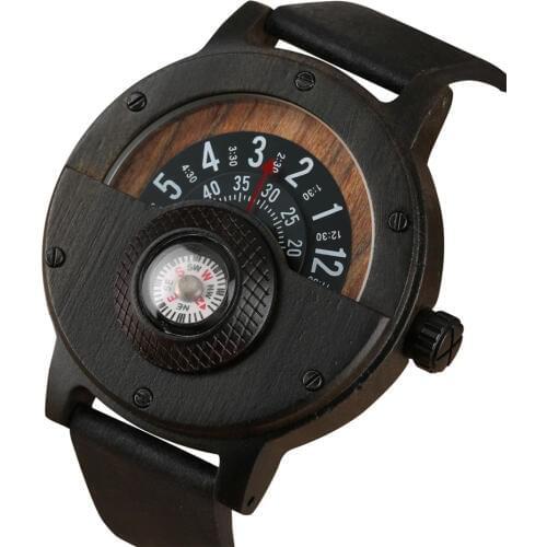 Luxury Creative Numerals Display Wood Watch Men Compass Outdoor Men Sport Watches Man Leather Band Timepieces Male Clock 2019