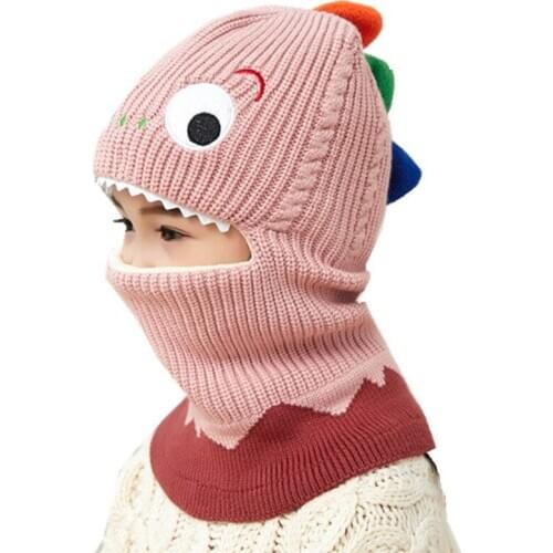 New Winter Children Hooded Hat Scarf Skullies Beanies Autumn Knitted Fox Dinosaur Deer Bear Kids Head Caps Boys Girls Hooded Cap