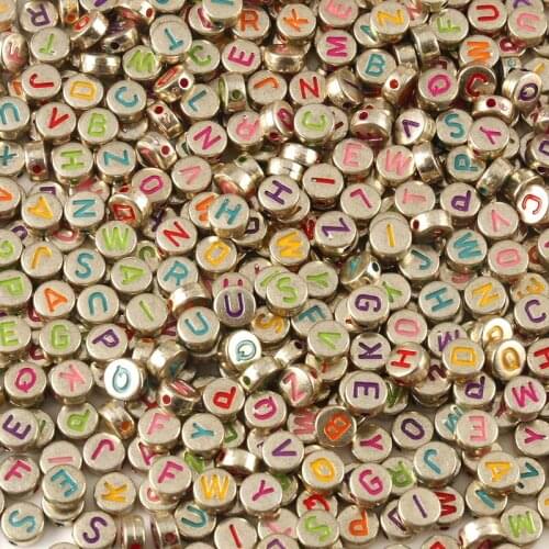 Mixed Colorful Letter Acrylic Beads Round Flat Alphabet Gold Cube Loose Spacer For Jewelry Making Handmade Diy Bracelet Necklace