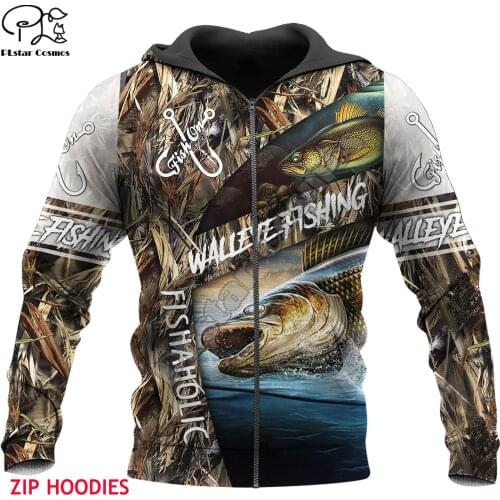 Walleye fishing 3d all over Printed Unisex hoodies Harajuku Fashion Casual Hooded Sweatshirt zip hoodies