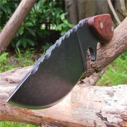 Outdoor high-hardness hunting knife, sharp and durable, stainless steel fixed blade, non-slip wooden handle, straight knife
