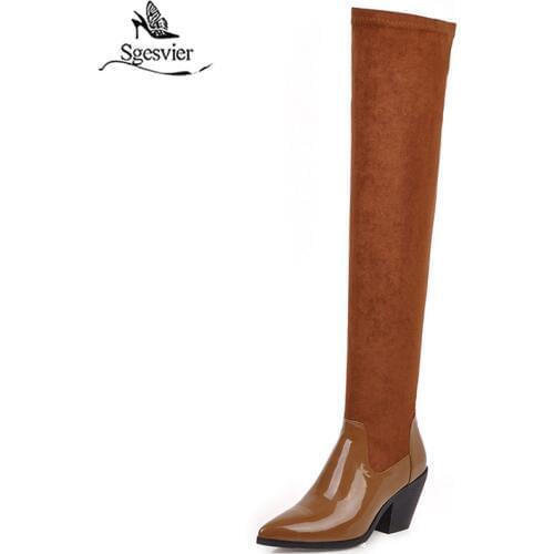 Sgesvier 2020 big size 46 women thigh high boots pointed toe autumn winter Stretch boots slim high heels party prom shoes woman