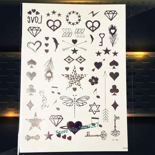 1PC Silver Poker Fake Metallic Temporary Tattoo Stickers PCT-148S Small Bauble Pattern Flash Tattoo Paste For Sexy Women Makeup