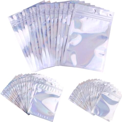 10/20/30/40pcs Wholesale Holographic Lashes Packaging Boxes Idea Laser Zip Lock Party Favor Bag Eyelashes Package Gift Boxes