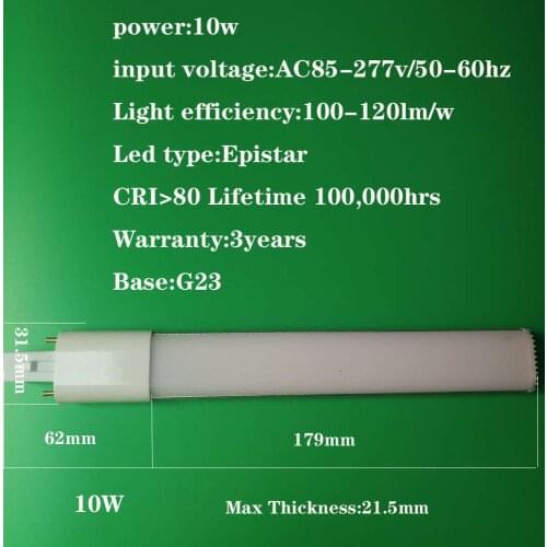10W G23 LED PL Bulb Lamp 2-Pin Base LED Horizontal Plug Down Light 26W G23 Base CFL PL Compact Fluorescent Replacement Lamp