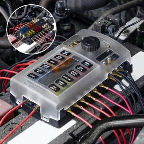 12 Ways Fuse Box Holder LED Indicator Light Universal Fuse Blade Cover for 12V-60V Cars SUVs RVs Boats Yachts