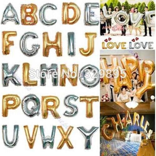 16 inch Gold Silver Foil Balloons LetterA-Z Balloon inflatable wedding Birthday balloon Party Supplies