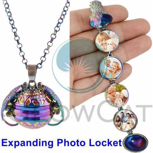 22mm Photo Box Necklace Lucky Angel Wings Image Cage for Gift Pendant Long Chain Necklace Lover Gifts Drop Jewelry
