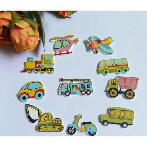50pc Mixed Transportation Sewing Wooden Buttons Decorative clothes botoes wood button for craft sewing scrapbooking
