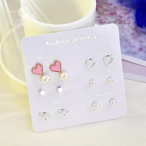 6 Pairs 2019 New Fashion Rhinestone Crystal Pearl Earrings Set Female Ear Stud Jewelry Wedding Earrings For Women Wholesale 2019