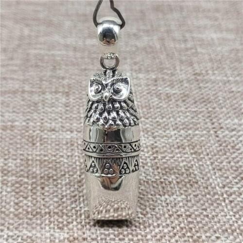 925 Sterling Silver Owl Whistle Pendant for Necklace 12.9 grams