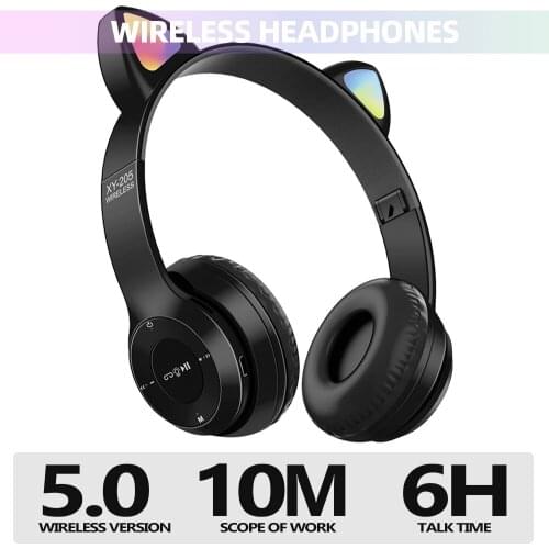 Cat Ear Noise Cancelling Wireless Headphones w/ Mic Bluetooth 5.0 Young People Kids Headset Support TF Card FM Radio 3.5mm Plug